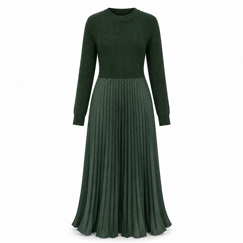 🌸LAST DAY SALE: ONLY 35.99!!✨ Effortless Elegance | Women's Pleated Round-Neck Maxi Dress 🌟