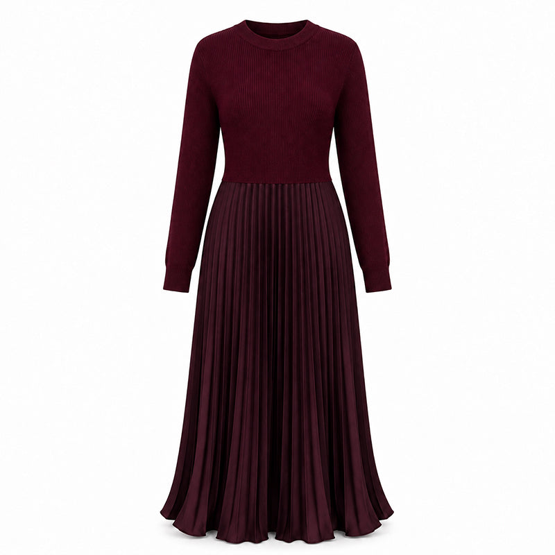 🌸LAST DAY SALE: ONLY 35.99!!✨ Effortless Elegance | Women's Pleated Round-Neck Maxi Dress 🌟