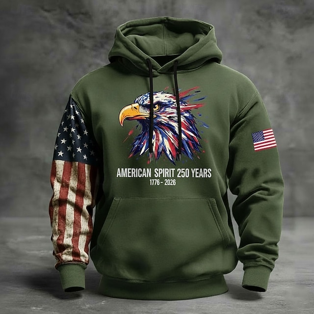 America's 250th Anniversary Men's Hoodie Pullover Hoodie Festival Black Navy Blue Khaki Army Green 3D Print Winter Spring &  Fall Designer S M L XL 2XL 3XL