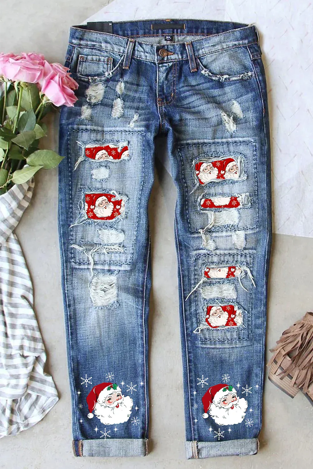 American Flag Star Graphic Straight Jeans