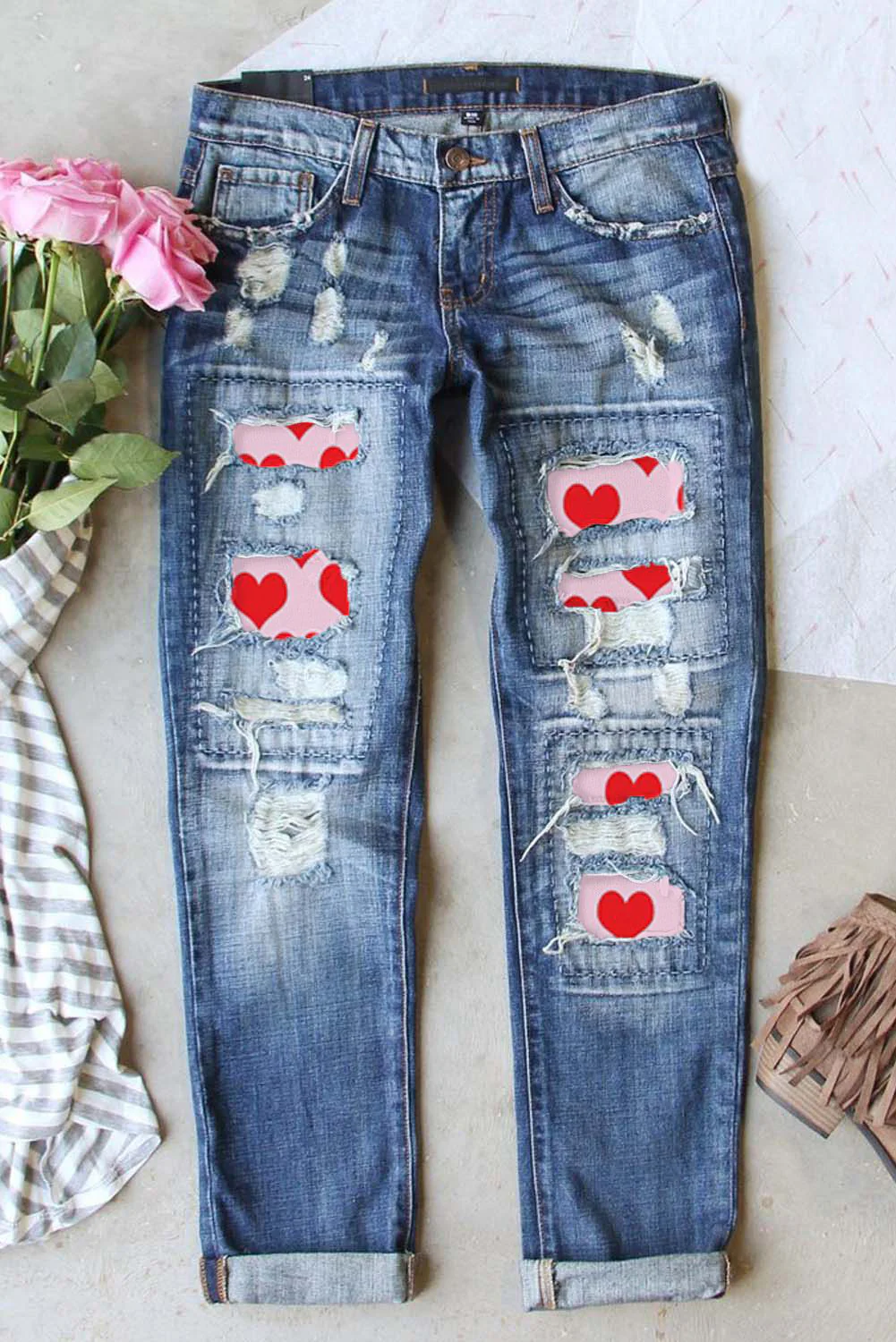 Valentines Day Heart Distressed Jeans
