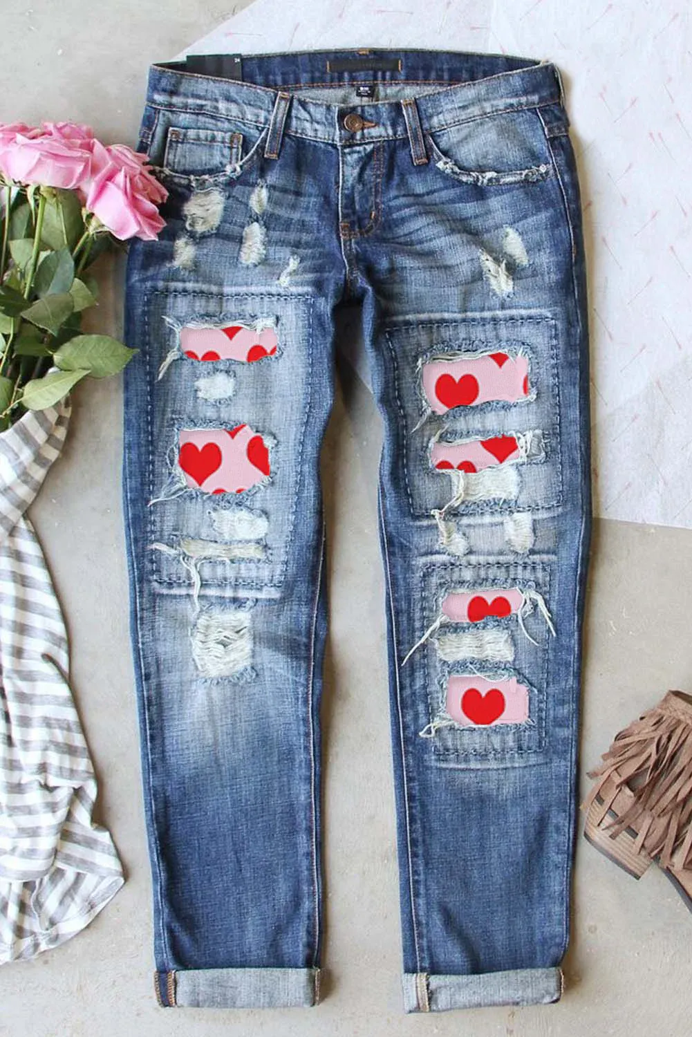 Valentines Day Heart Distressed Jeans