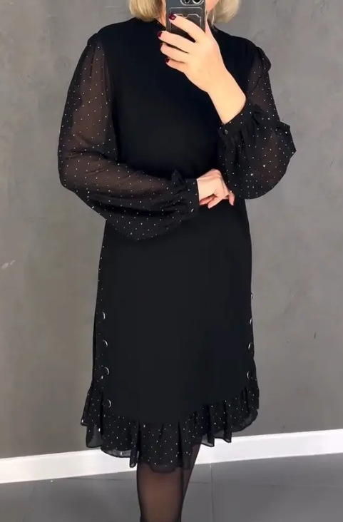 👗Egyszínű női ruhák kerek nyakkivágással és kristálydíszítéssel ✨