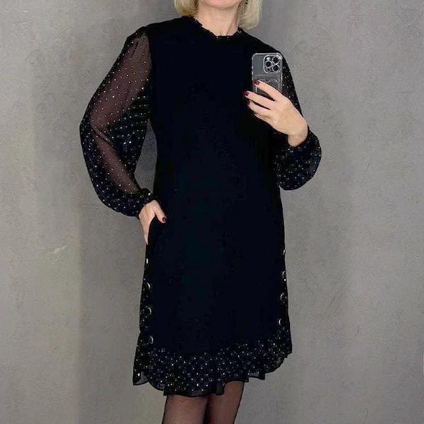 👗Egyszínű női ruhák kerek nyakkivágással és kristálydíszítéssel ✨