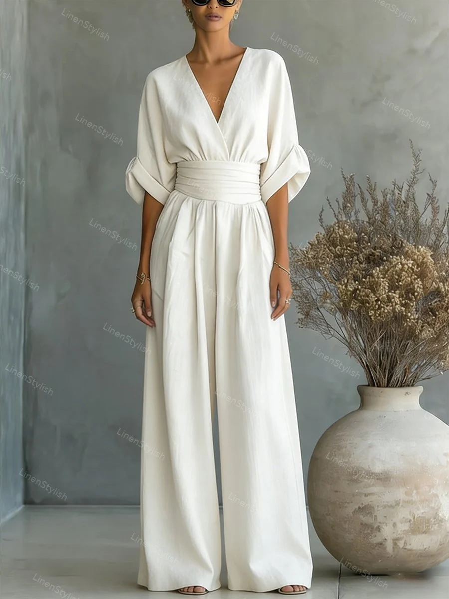 Divatos V-nyakú deréknál szabott overál