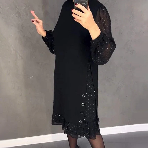 👗Egyszínű női ruhák kerek nyakkivágással és kristálydíszítéssel ✨