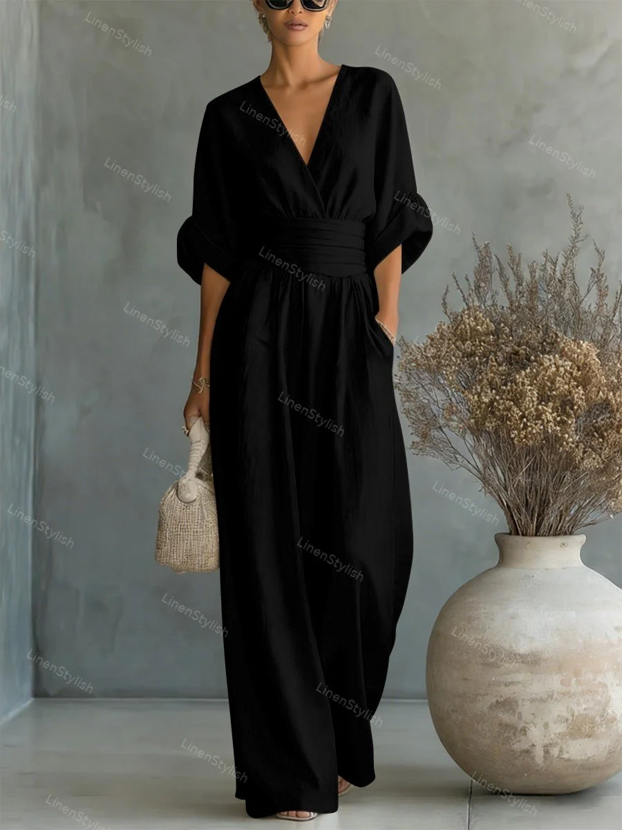 Divatos V-nyakú deréknál szabott overál