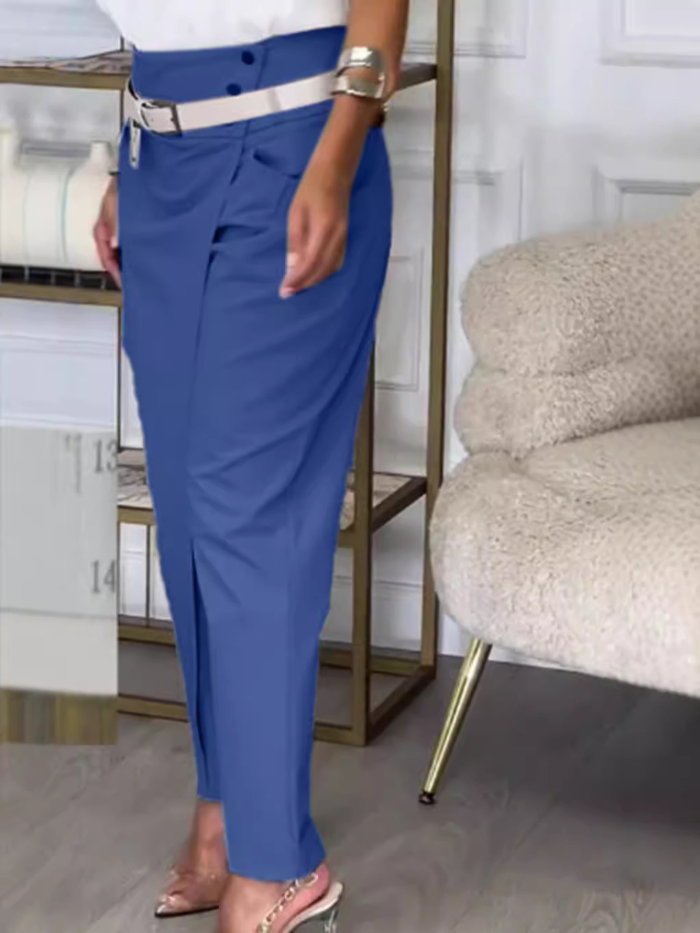 Női mindennapi nadrágok aszimmetrikus dizájnnal (övvel)