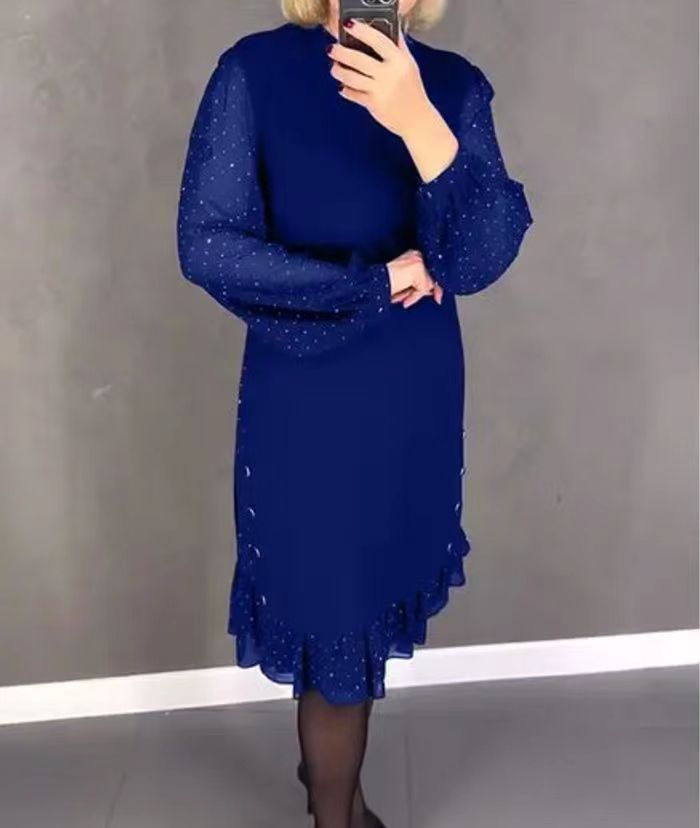 👗Egyszínű női ruhák kerek nyakkivágással és kristálydíszítéssel ✨