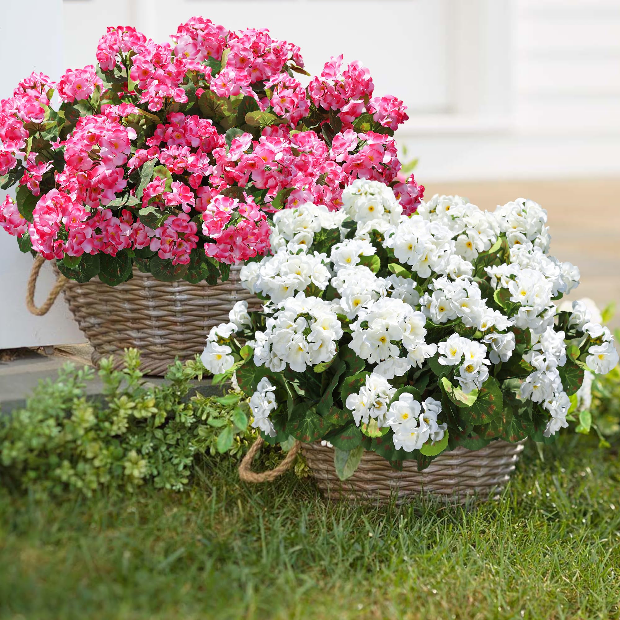 🌸 Lush, UV-Resistant Artificial Geraniums – Real Look, No Maintenance! 🌞🏡💐