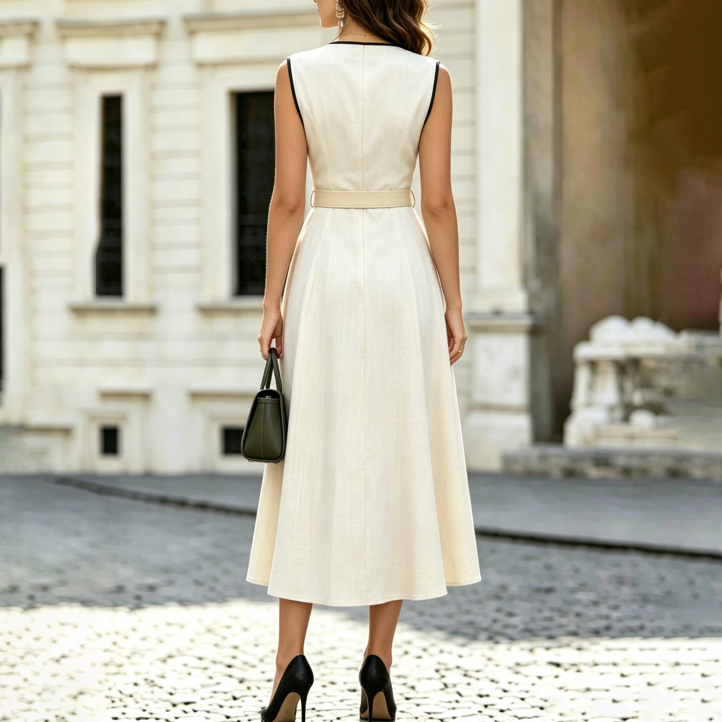 Elegant V-neck With Belt Sleeveless Maxi Dress