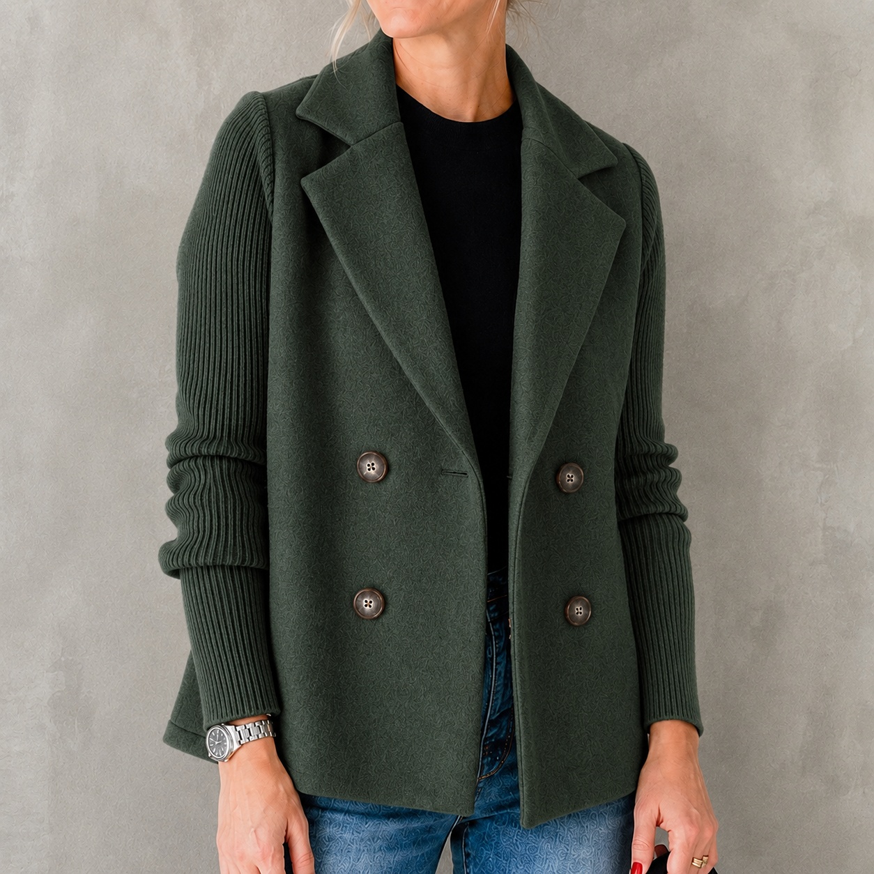 Elegant Knitted And Woolen Double-breasted Lapel Suit Jacket