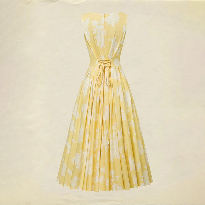 French Elegant Sleeveless Floral A-line Dress