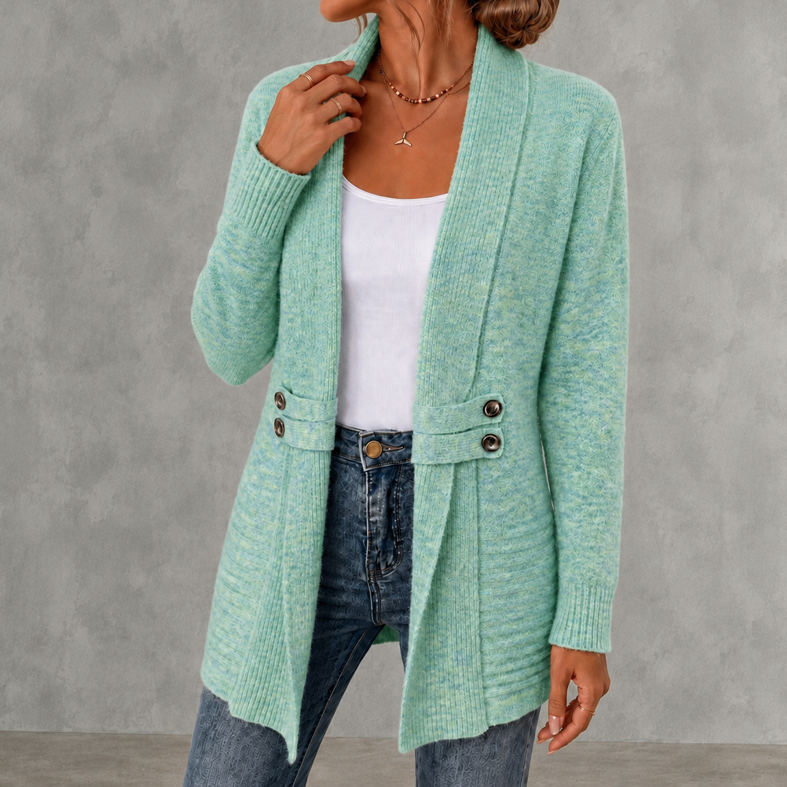 Retro Double-breasted Decorative Mid-length Cardigan