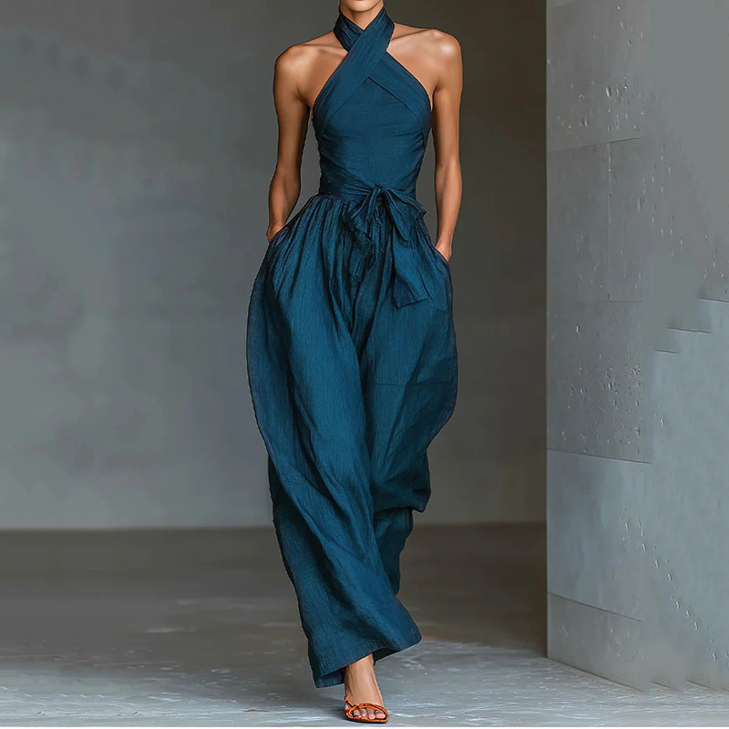 Elegant Solid Color Halter Neck Jumpsuit