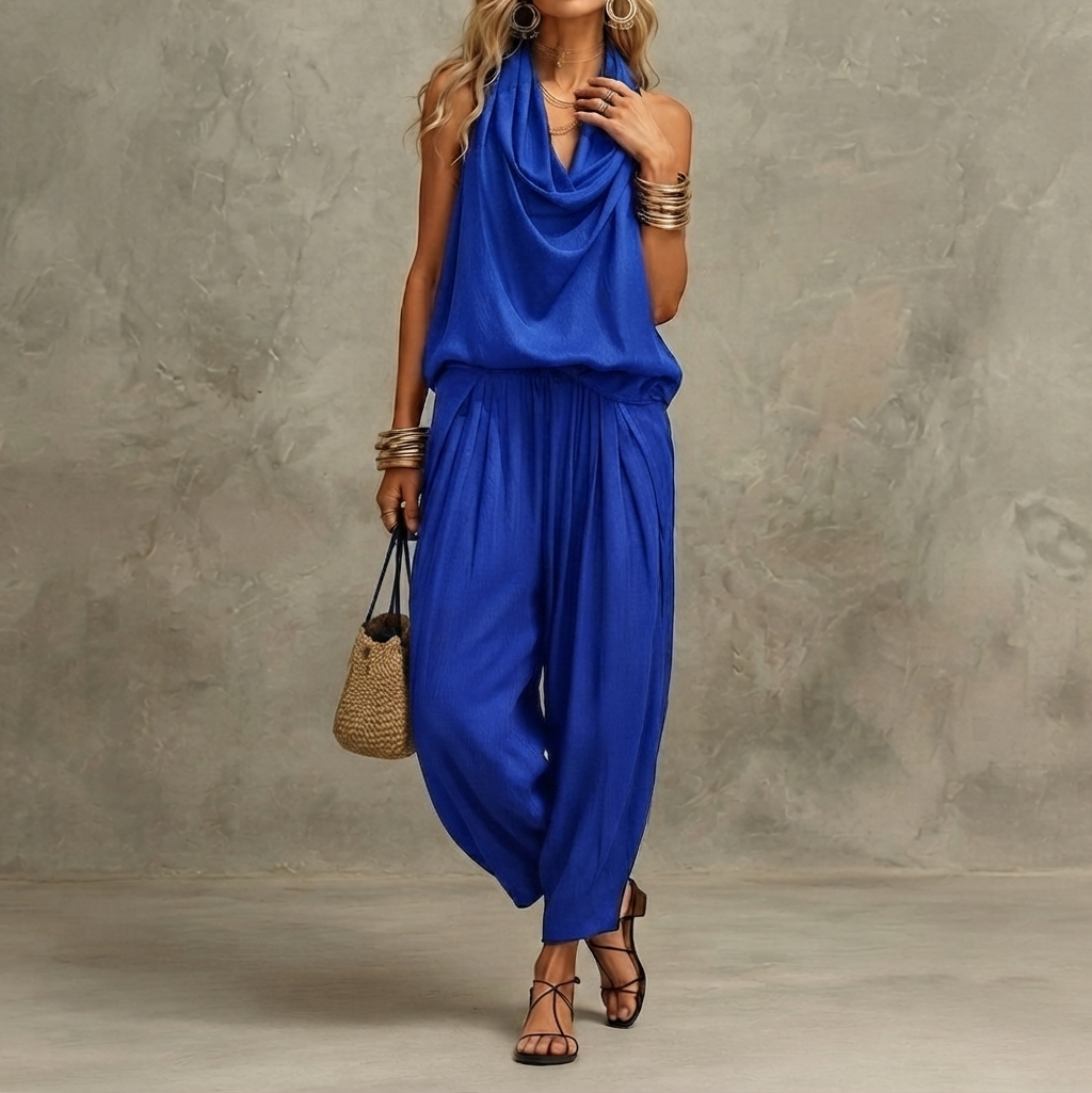 Retro Halter Neck Wide-leg Jumpsuit