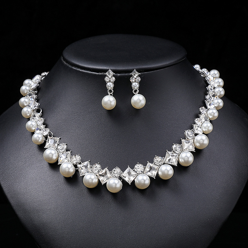 2pcs/set Elegant Imitation Pearl  Necklace Earrings And Bracelet Set