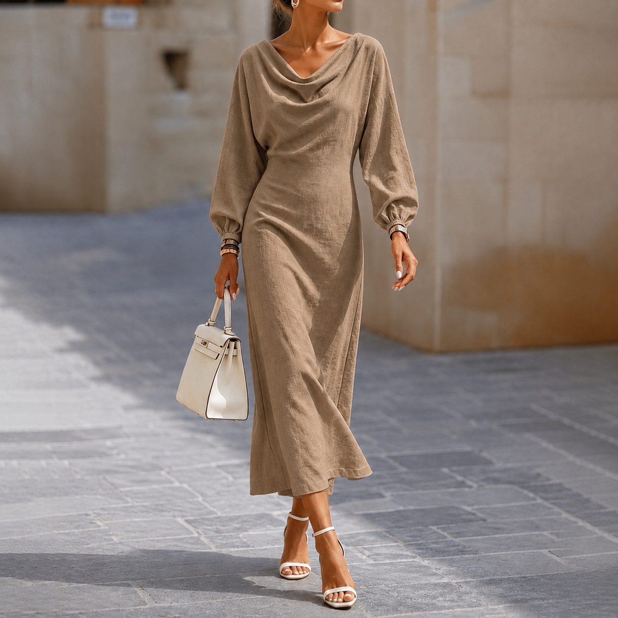 Elegant Long-sleeved Turtleneck Maxi Dress