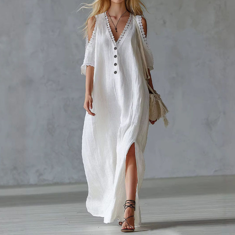 Vacation Lace Loose Off-shoulder Maxi Dress