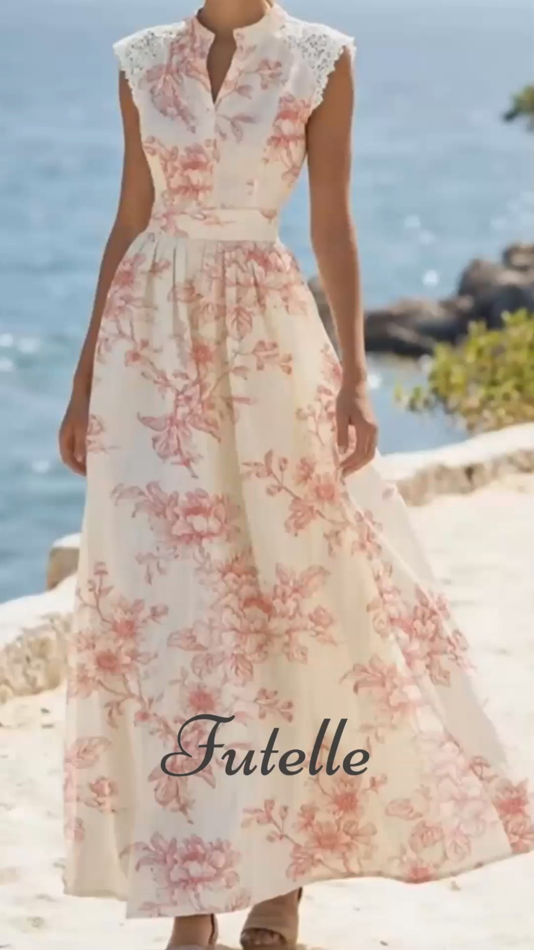 Elegant Short-sleeved Lace Patchwork Printed Dress
