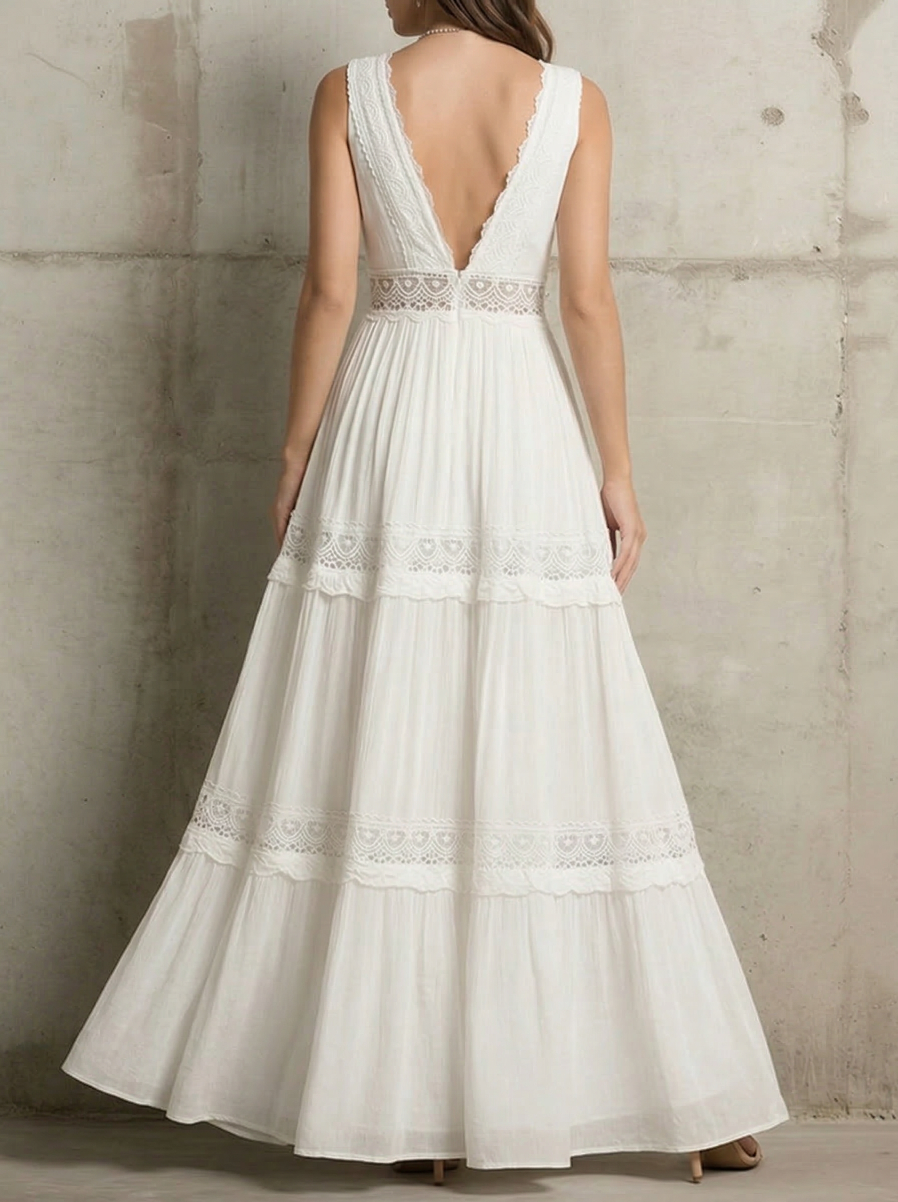 Women's Delicate Lace Hook And Lace Up Sides Maxi Dress