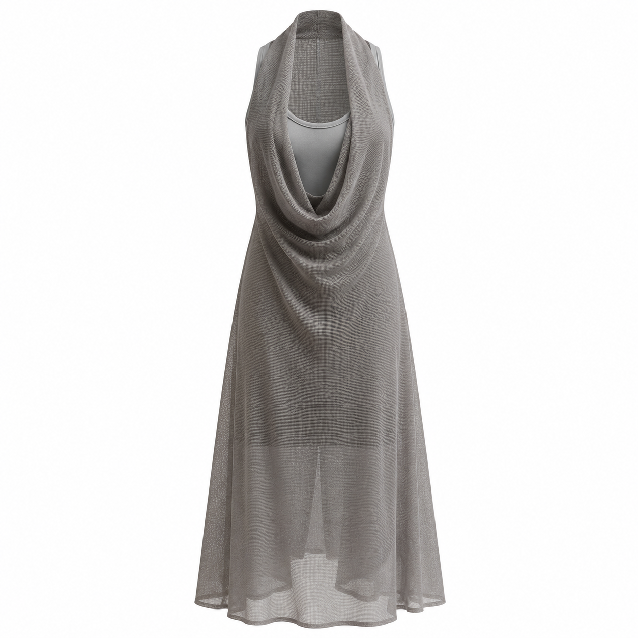 Retro Halter Neck Knit Camisole Dress Two-piece Set Maxi Dress