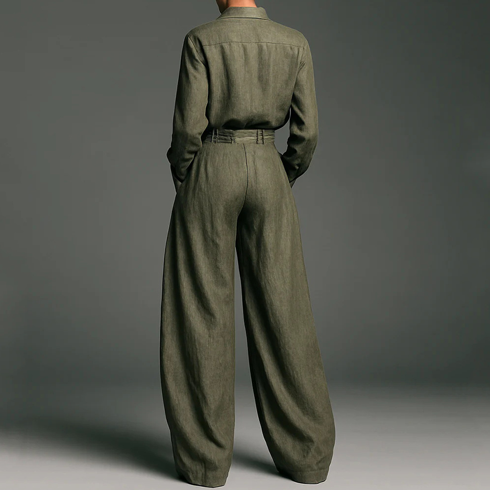 Vintage Classy Blouse & Trousers Linen Two Piece Set