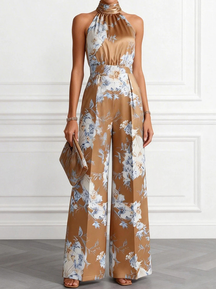 Elegant Floral Art Print Jumpsuit