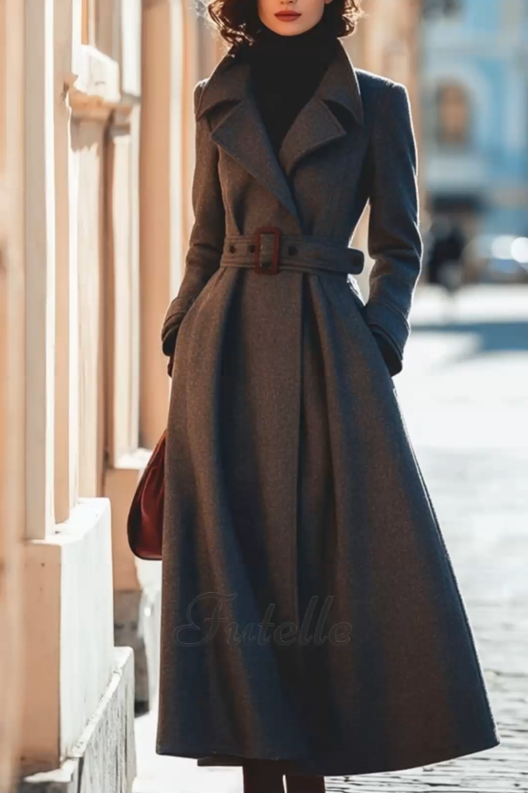 Vintage Classy 90s Belted Long Wool Coat