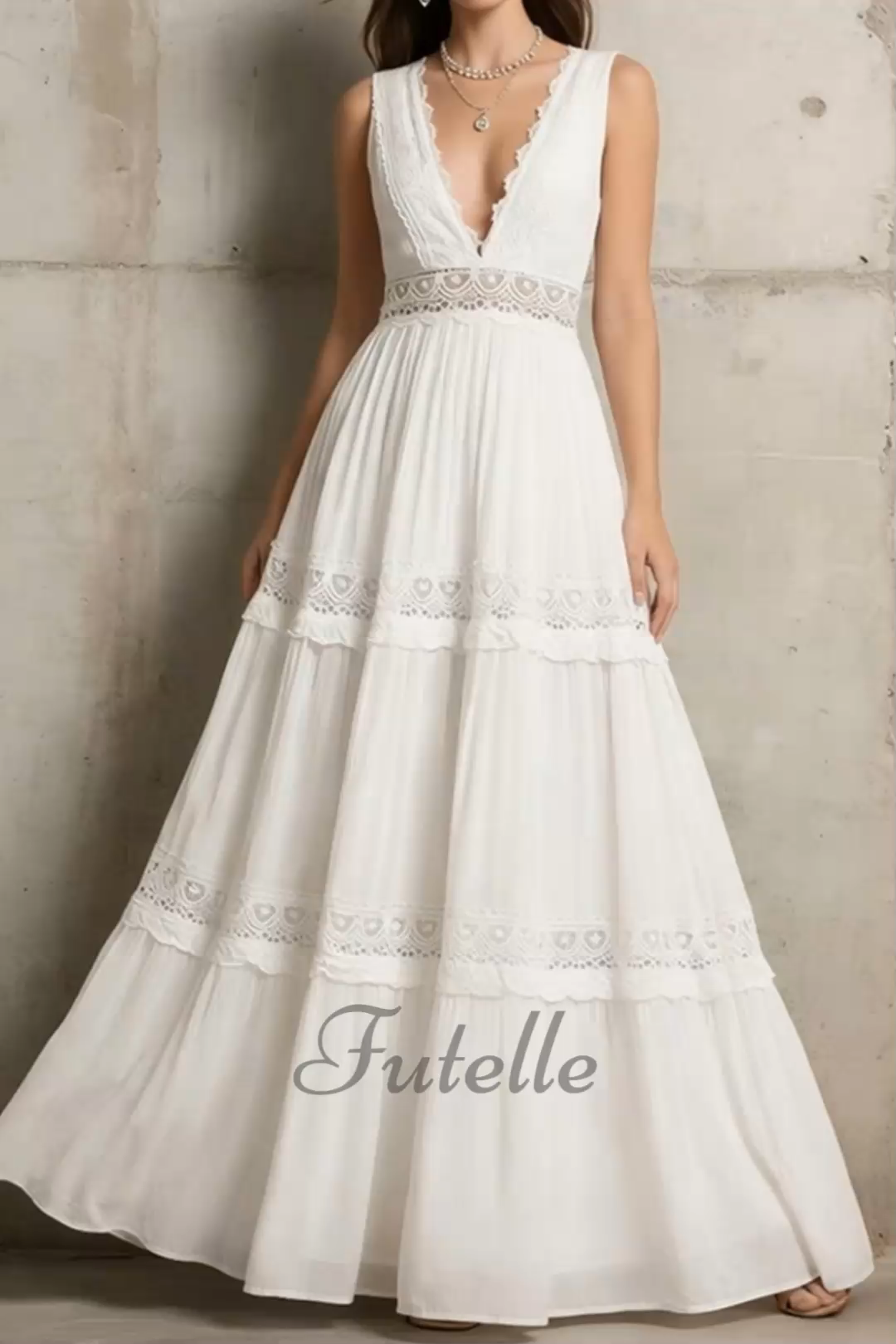 Women's Delicate Lace Hook And Lace Up Sides Maxi Dress