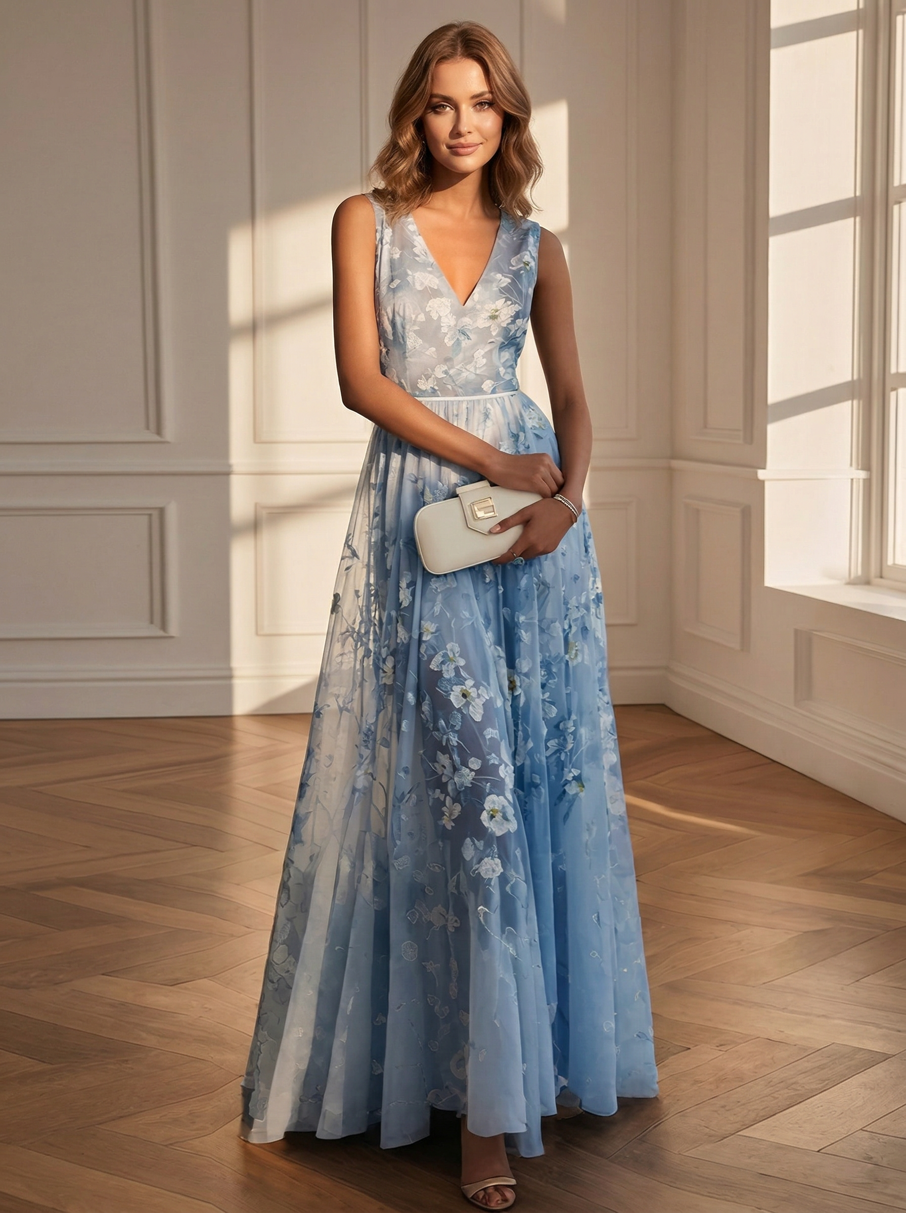 Elegant Chiffon Floral Print Sleeveless Dress