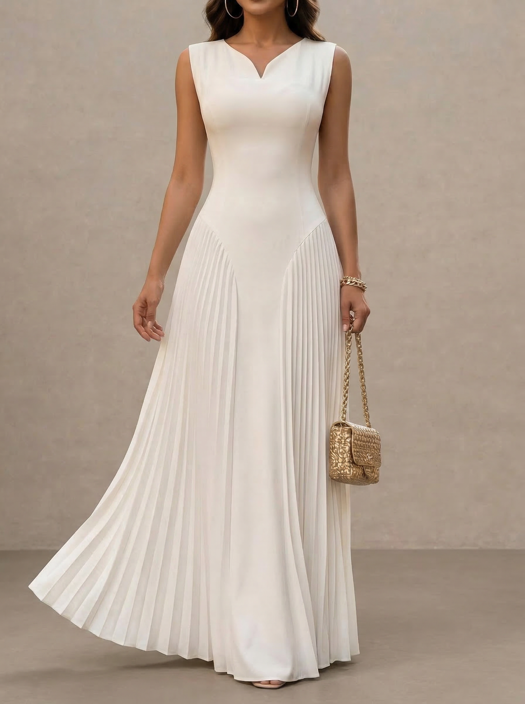 Elegant Pleated Waist Maxi Dress