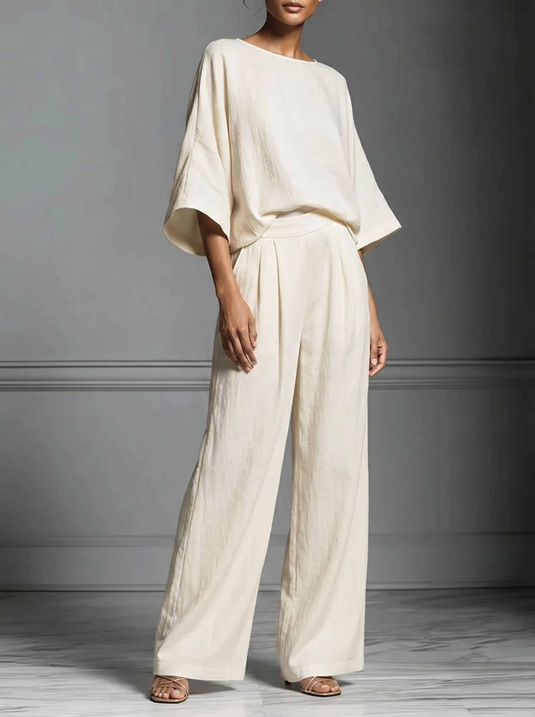 Elegant Bell Sleeved Linen Two-piece Set