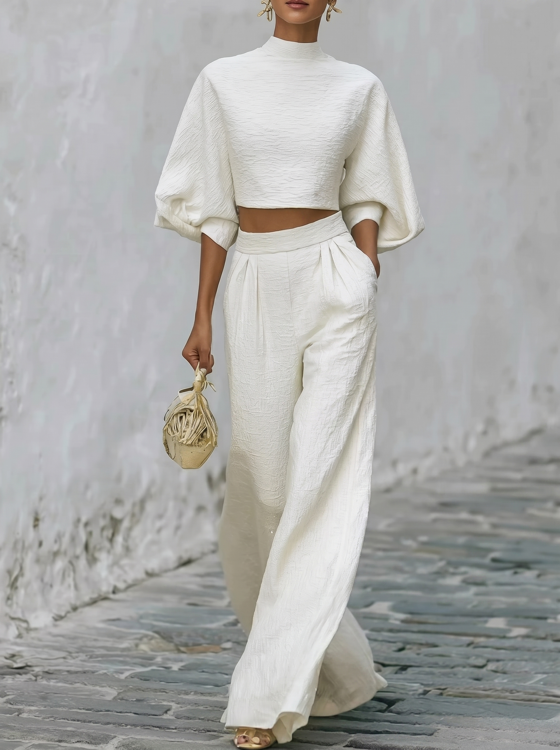 Casual High Waisted With Blended Crop Top Two-piece Set