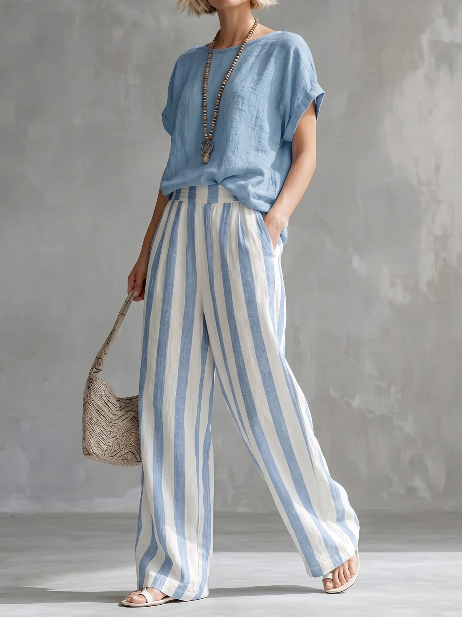 Classic Striped Linen Two-piece Set