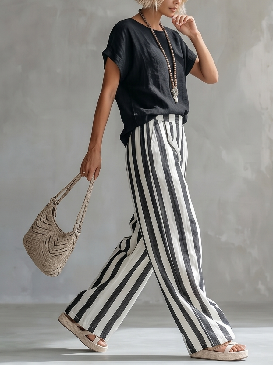 Classic Striped Linen Two-piece Set