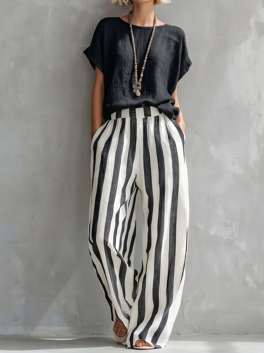 Classic Striped Linen Two-piece Set