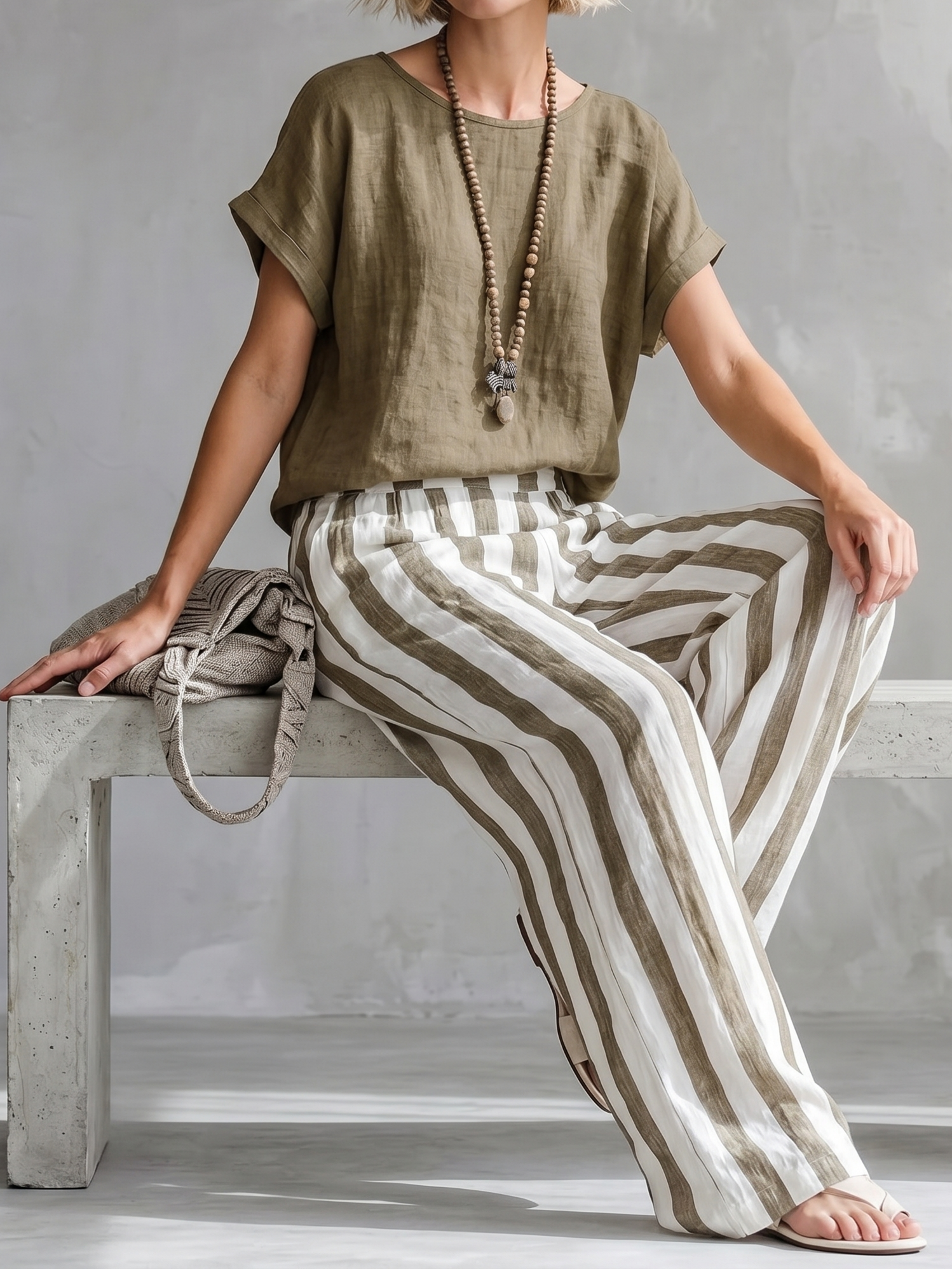Classic Striped Linen Two-piece Set