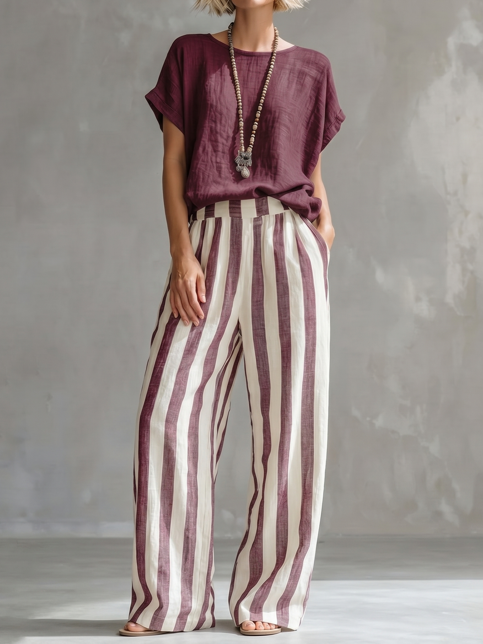 Classic Striped Linen Two-piece Set