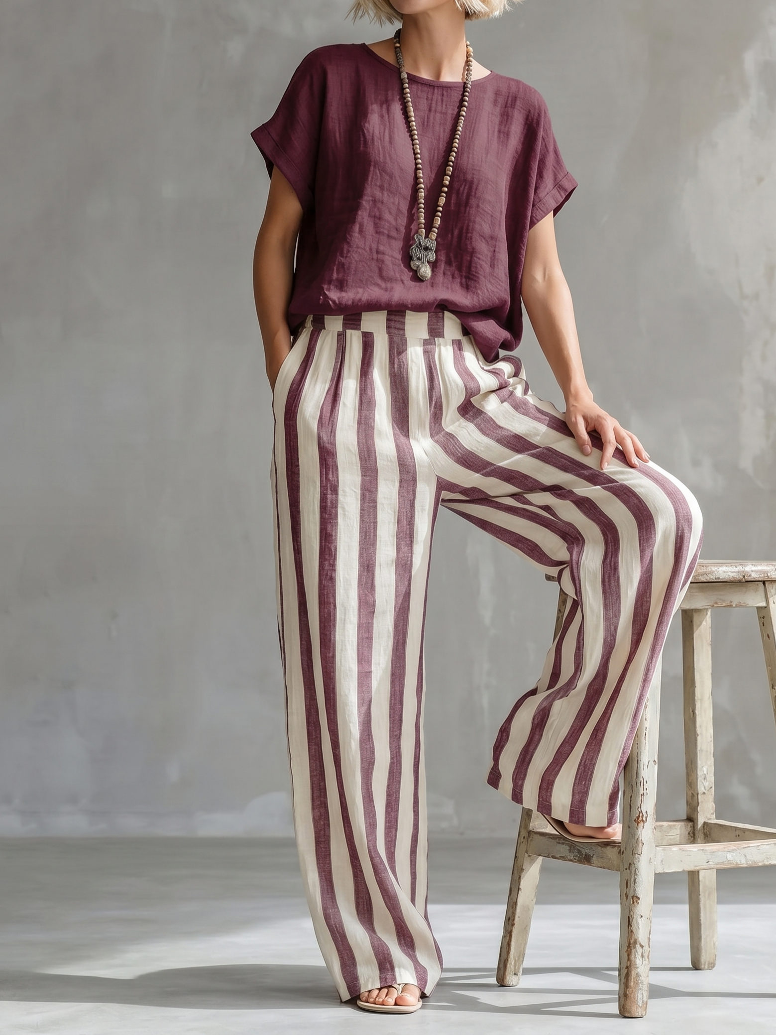 Classic Striped Linen Two-piece Set