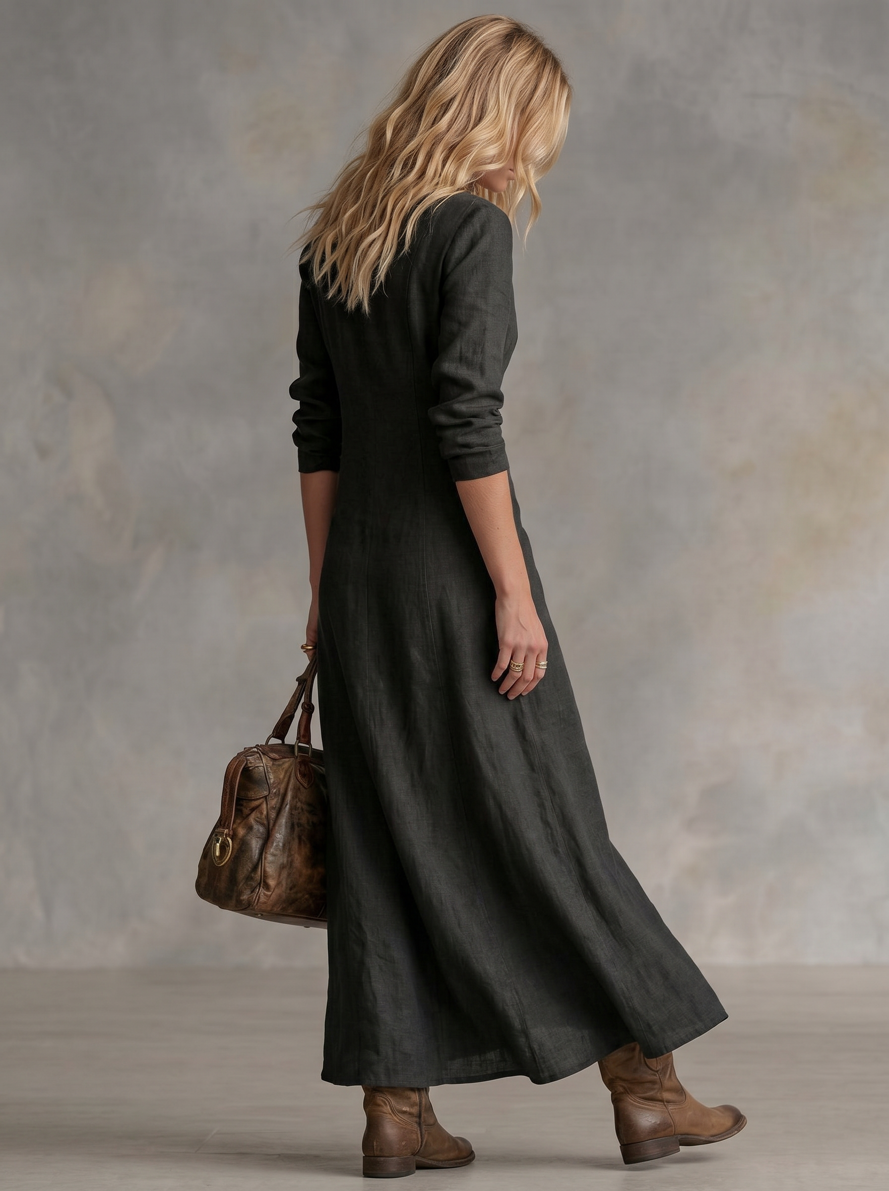 Casual Linen Long-sleeved Button Placket Dress