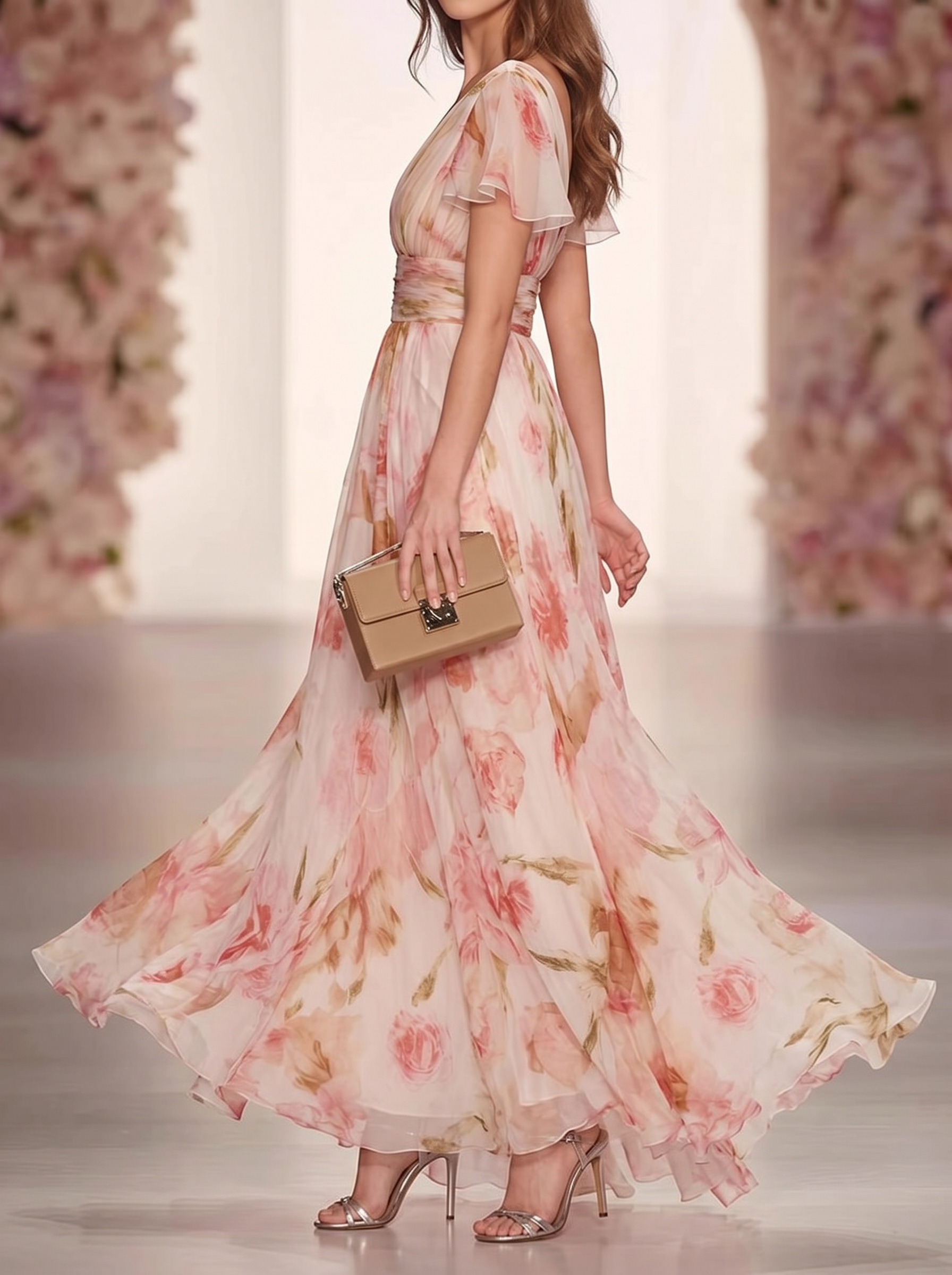 Women's High Waist Printed French Short Sleeve Dress