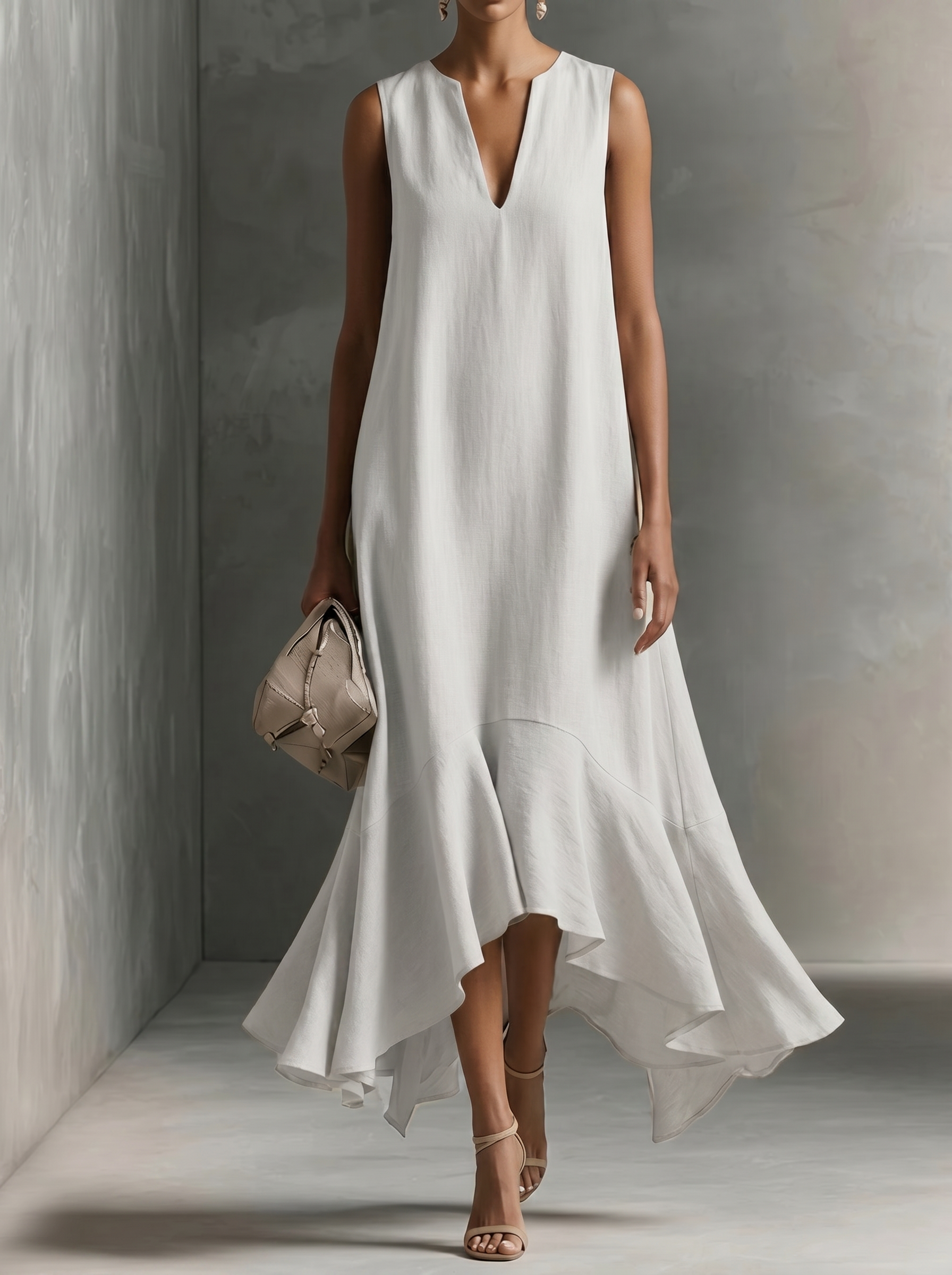 Women's Fashion Deep V-neck Sleeveless Irregular Hem Dress