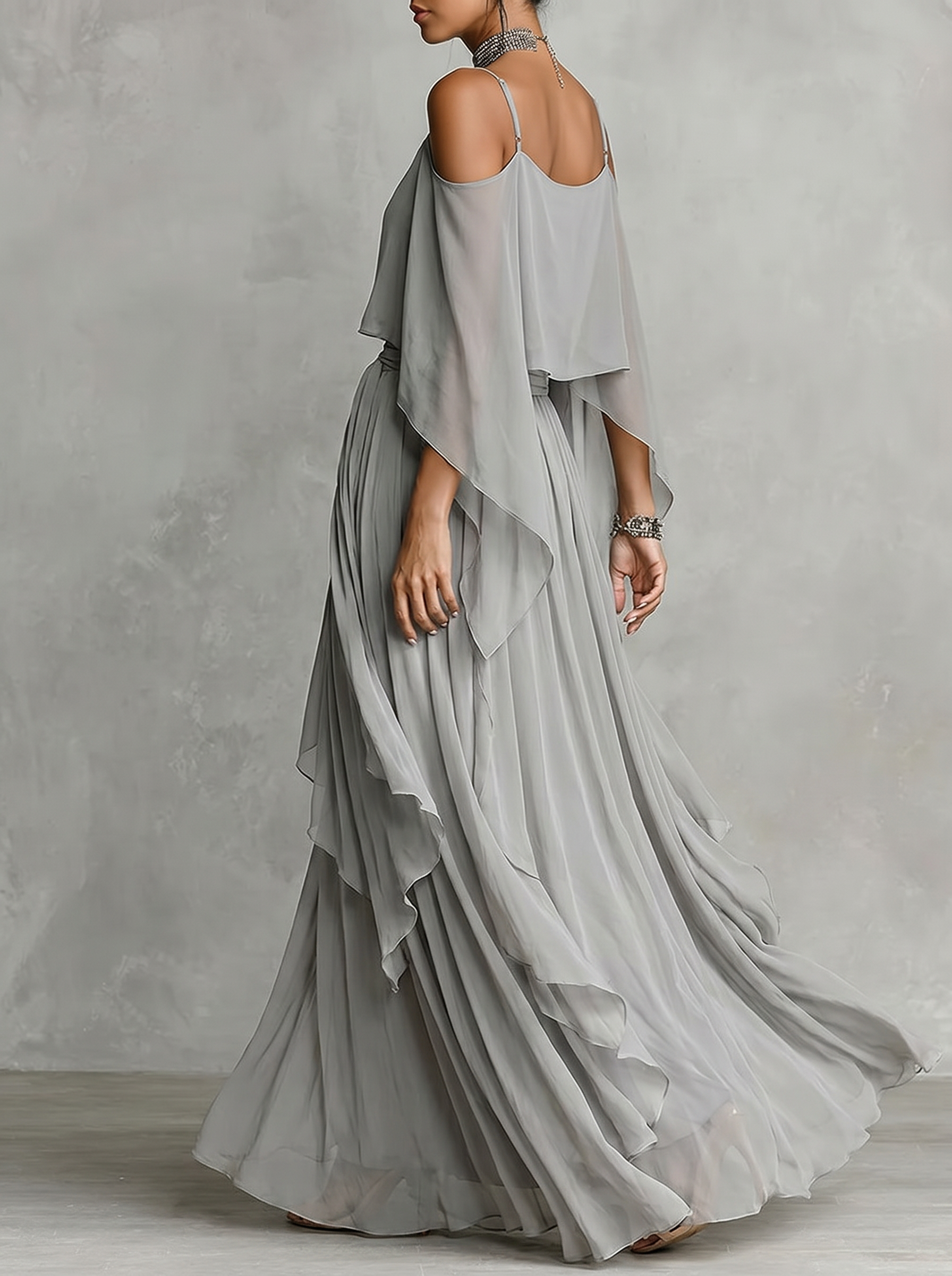 Chiffon Suspender Strapless Flowy Top And Asymmetrical Trousers Two-piece Set