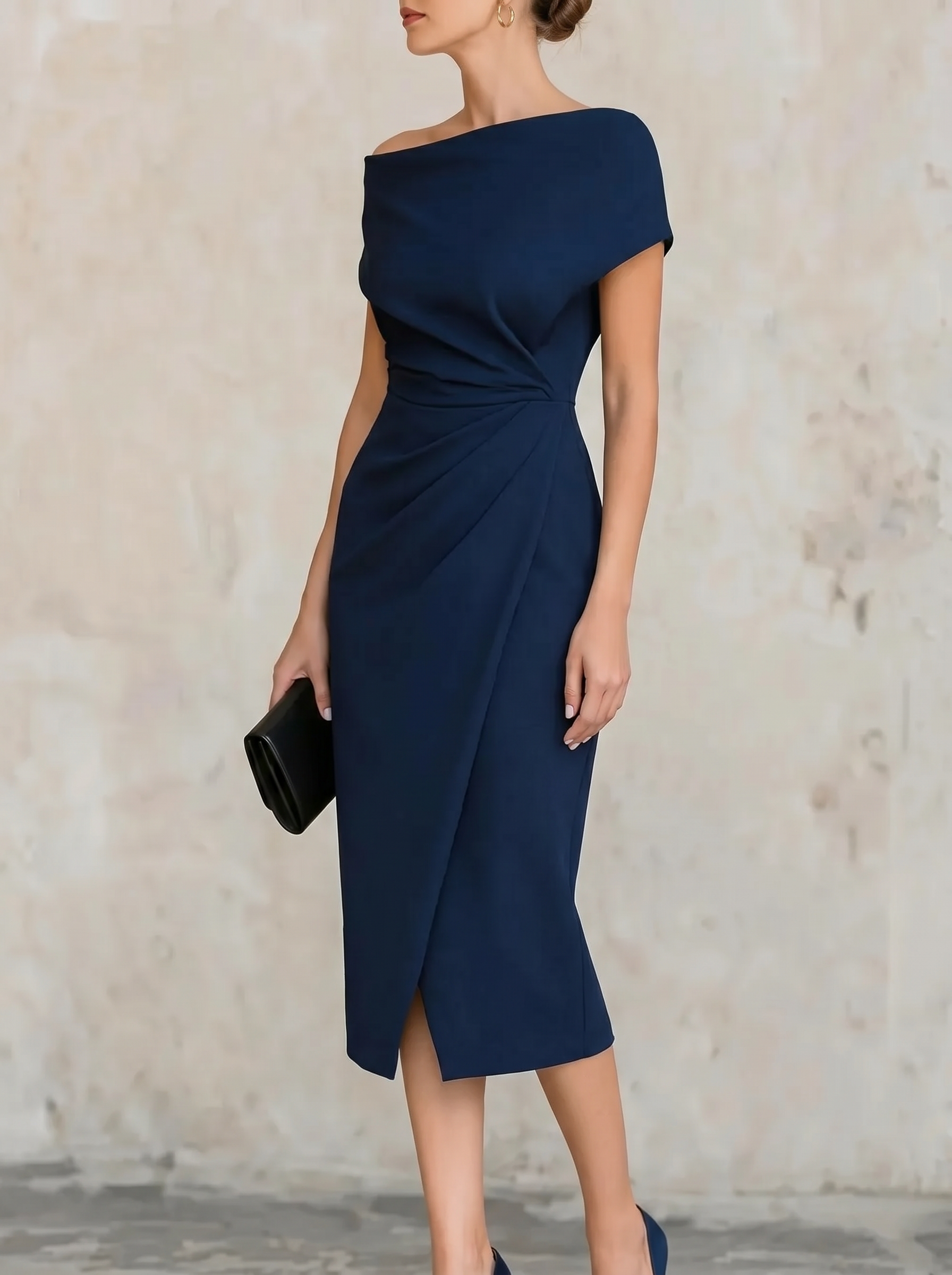 Women's One-shoulder Waisted Pleated Dress
