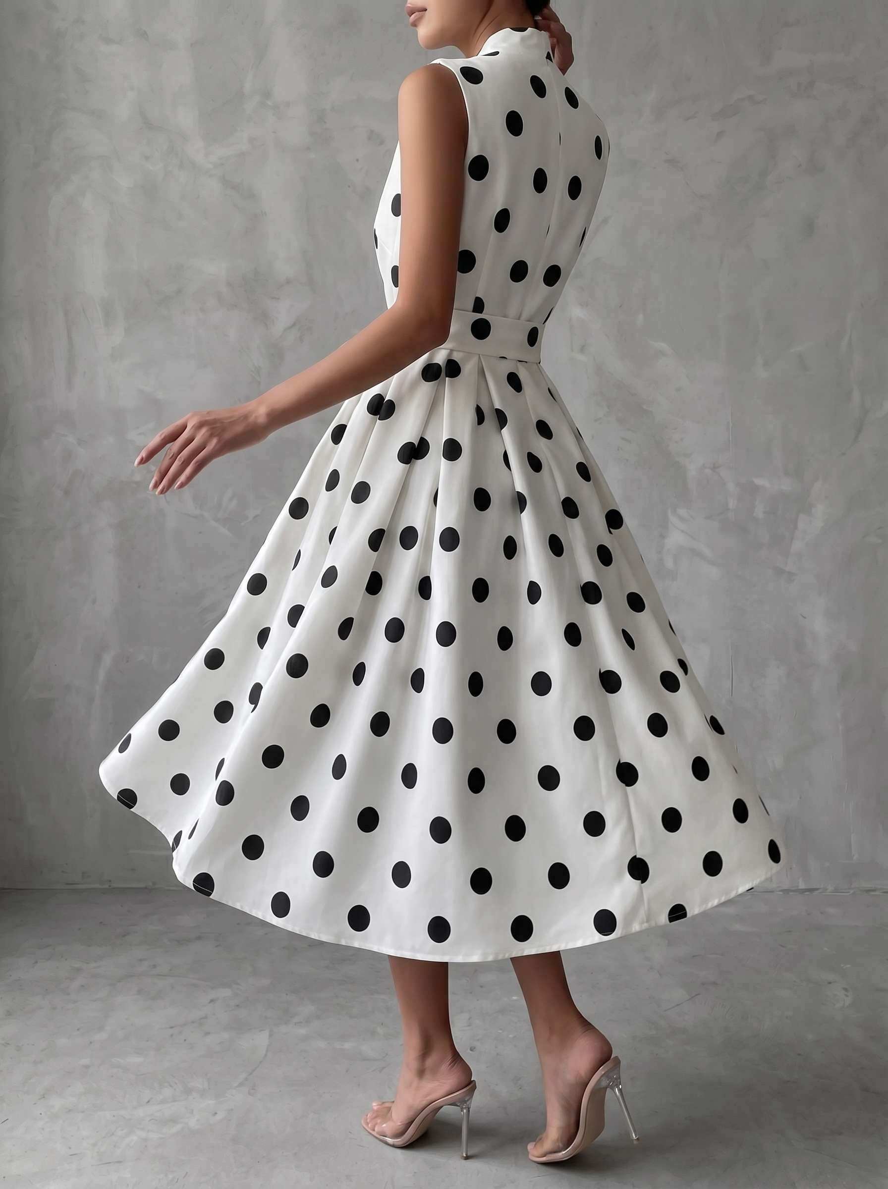 Retro French Lace-up Polka-dot Midi Dress