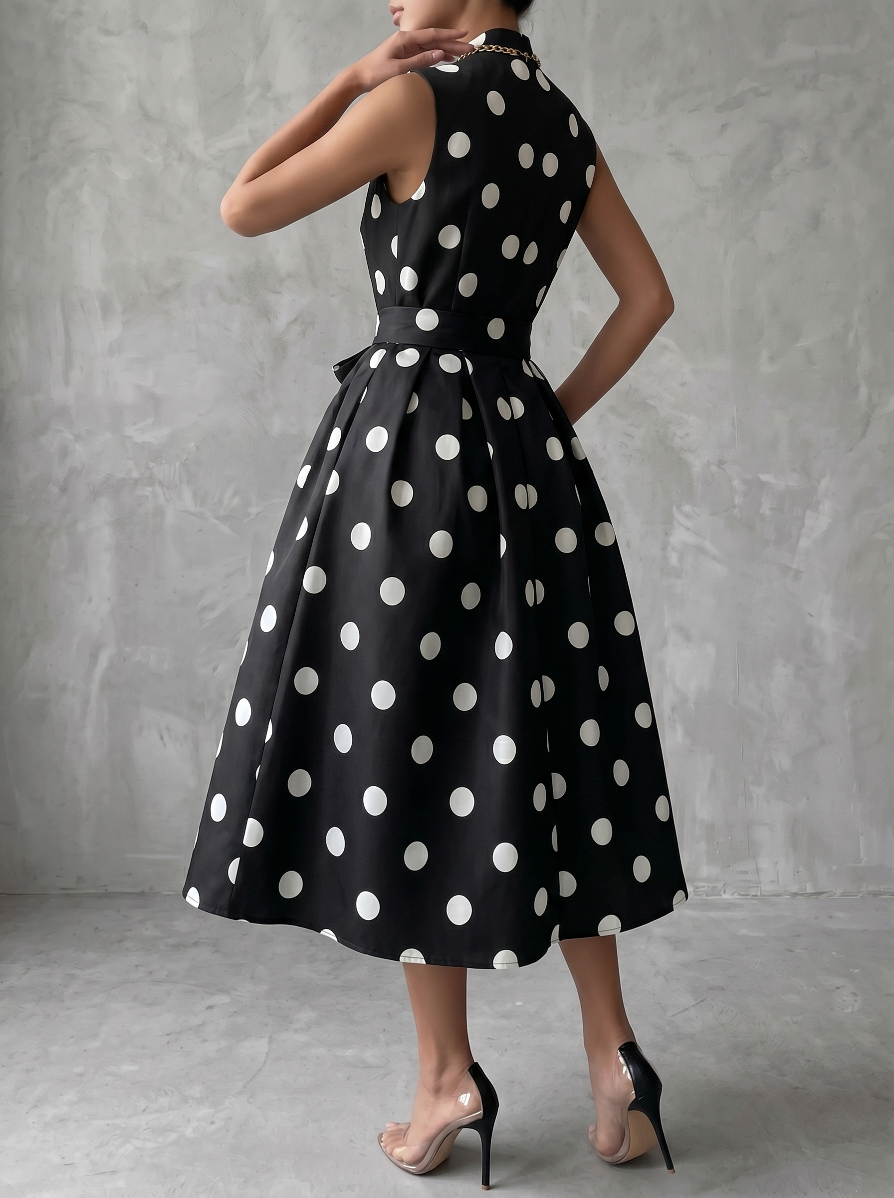 Retro French Lace-up Polka-dot Midi Dress
