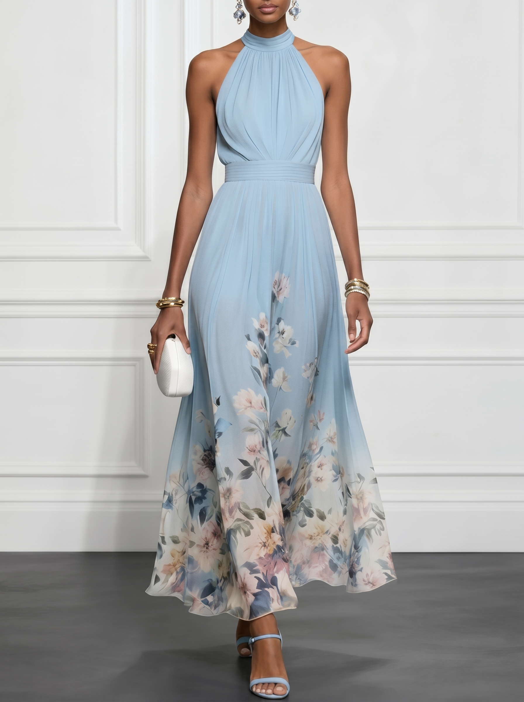 Elegant Floral Art Sleeveless Dress