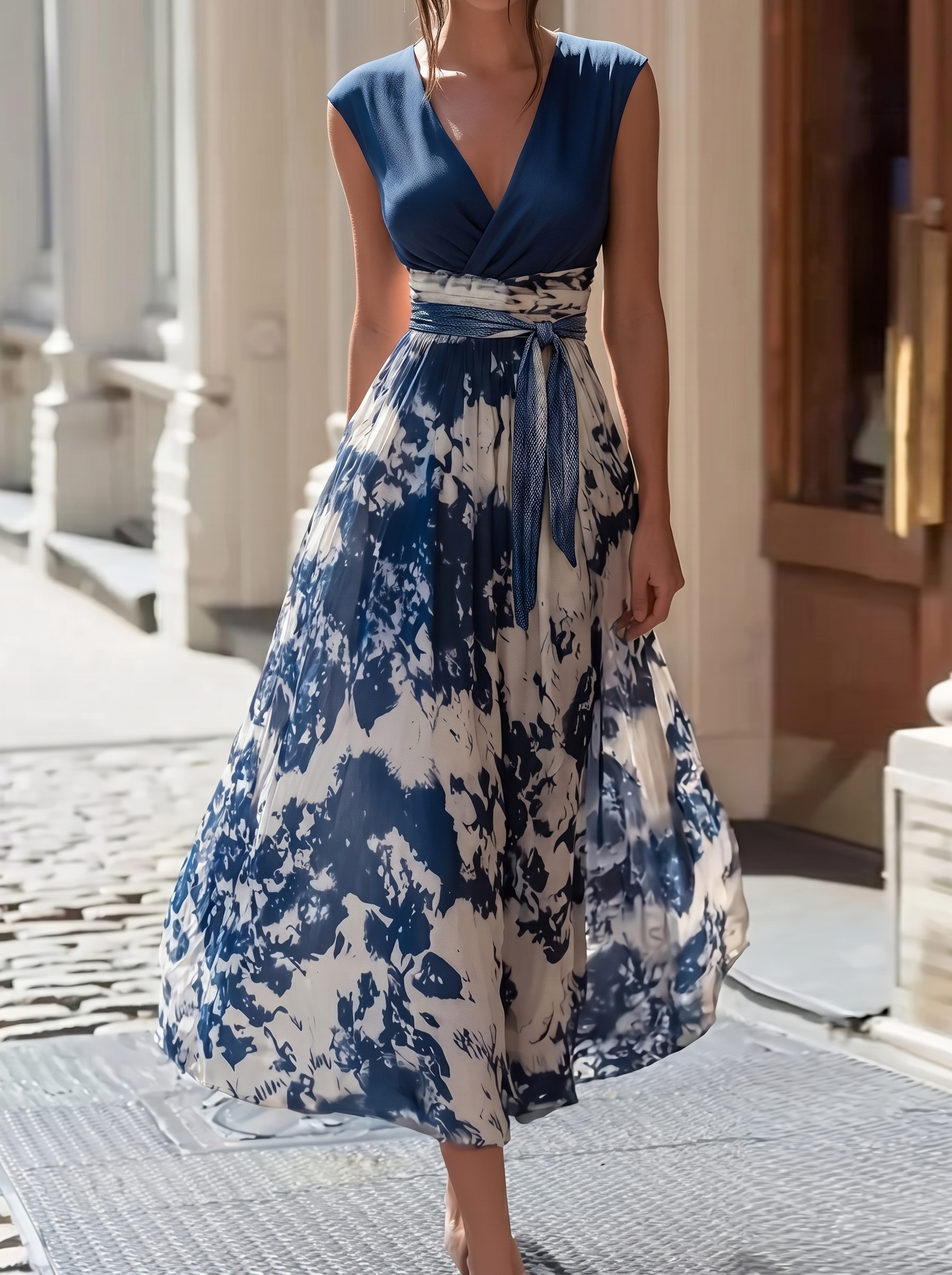 Retro Elegant Floral Art V-neck Dress