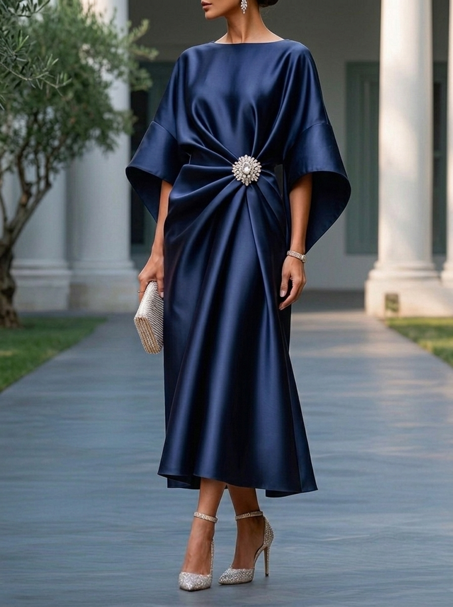 Elegant Solid Color Midi Dress